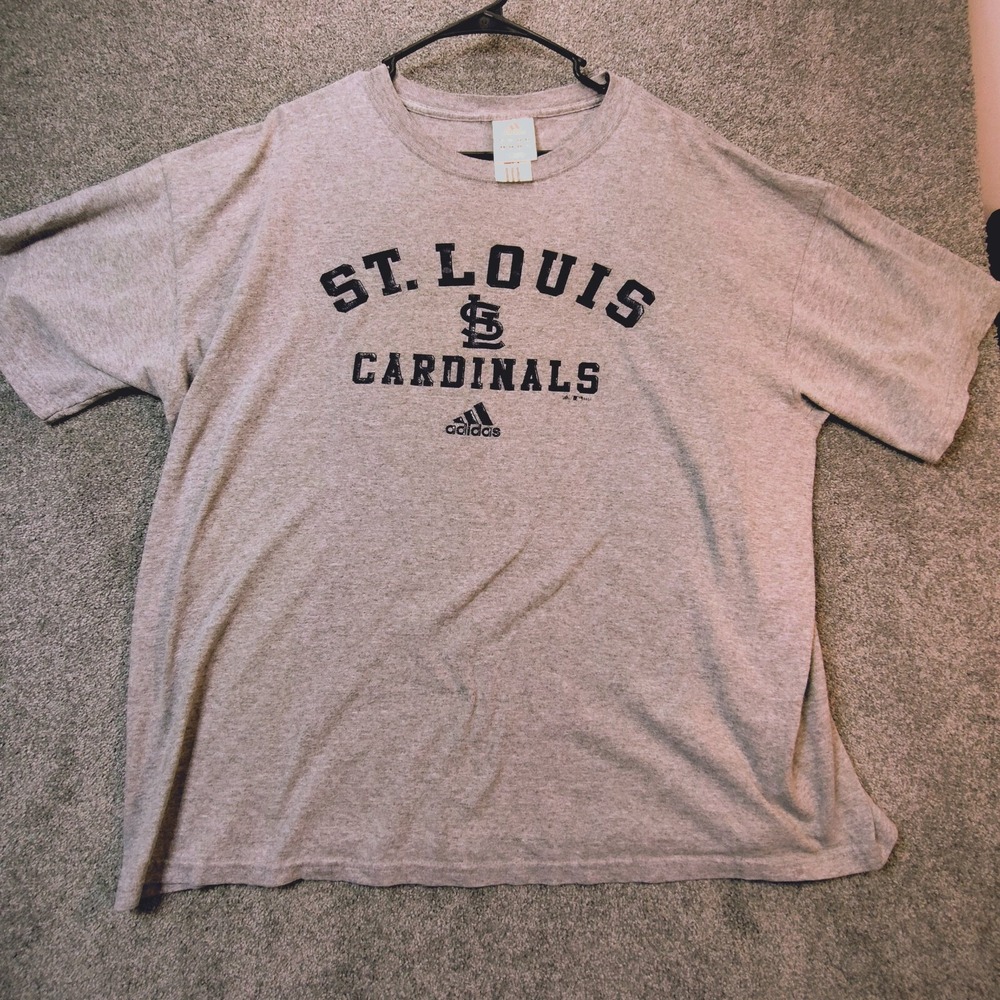 Adidas Mens St Louis Cardinals Shirt XL Gray Short Sleeve Pullover Crew Neck